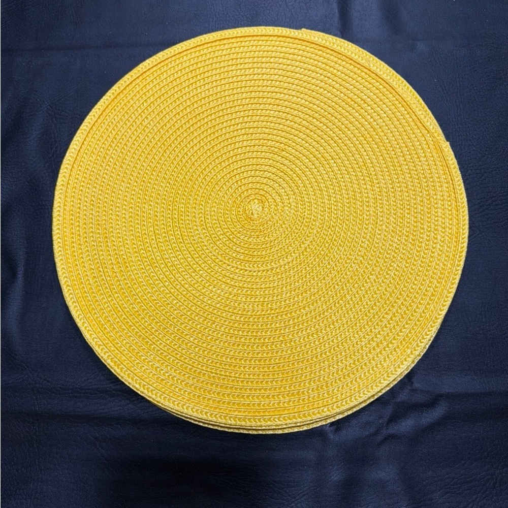Set of Round Yellow Woven Placemats - Picture 2 of 2